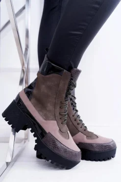 Damskie Boto Damskie Botki Płaskie Lu Boo Ciepłe Zielone Desert