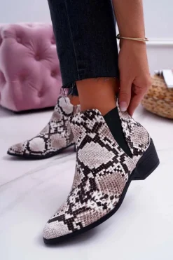 Hot Boto Damskie Botki Płaskie Skóra Węża Murino