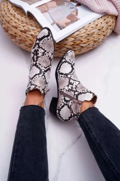 Hot Boto Damskie Botki Płaskie Skóra Węża Murino