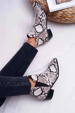 Hot Boto Damskie Botki Płaskie Skóra Węża Murino