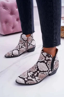 Hot Boto Damskie Botki Płaskie Skóra Węża Murino
