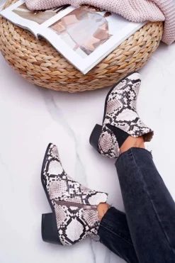 Hot Boto Damskie Botki Płaskie Skóra Węża Murino