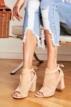 New Buty damskie Vinceza Damskie Botki Sandały Na Słupku Odkryte Palce Beżowe Grays