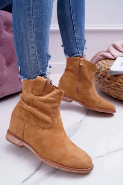 Damskie Boto Damskie Botki Saszki Na Koturnie Camel Ellen