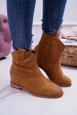 Damskie Boto Damskie Botki Saszki Na Koturnie Camel Ellen