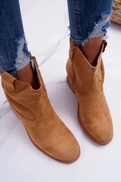 Damskie Boto Damskie Botki Saszki Na Koturnie Camel Ellen