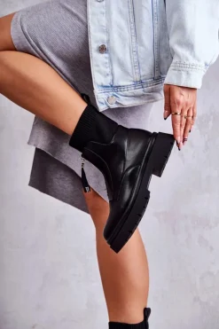 Boto Czarne Botki|Botki Płaskie*Damskie Botki Skarpetkowe Na Suwak Czarne Shelter