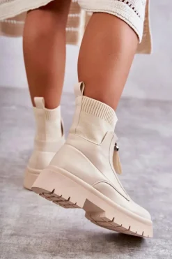 Online Boto Damskie Botki Skarpetkowe Na Suwak Beżowe Shelter