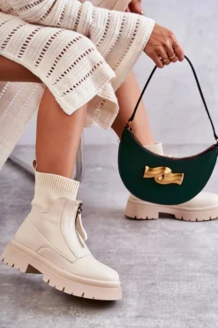 Online Boto Damskie Botki Skarpetkowe Na Suwak Beżowe Shelter