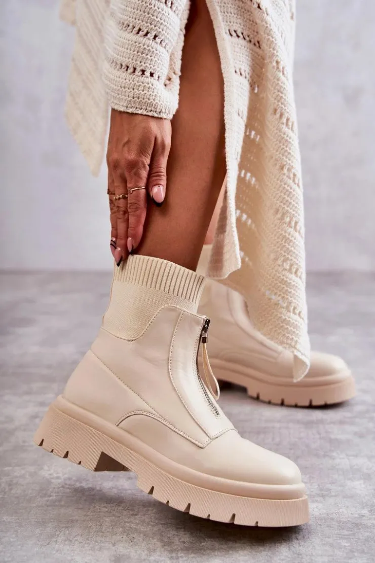 Online Boto Damskie Botki Skarpetkowe Na Suwak Beżowe Shelter