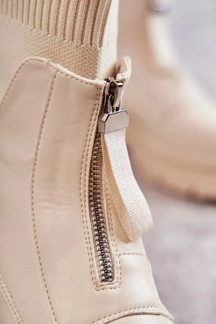 Online Boto Damskie Botki Skarpetkowe Na Suwak Beżowe Shelter