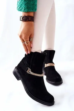 Best Boto Damskie Botki Skórzane Nicole Czarne Dome