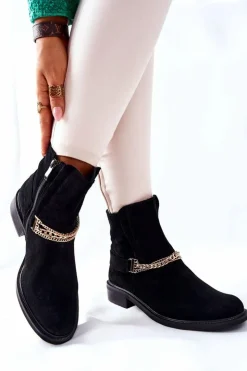 Best Boto Damskie Botki Skórzane Nicole Czarne Dome