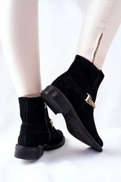 Best Boto Damskie Botki Skórzane Nicole Czarne Dome