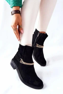 Best Boto Damskie Botki Skórzane Nicole Czarne Dome