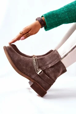 Boto Botki Wiosenne|Brązowe I Beżowe Botki*Damskie Botki Skórzane Nicole Brązowe Dome