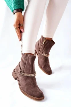 Boto Botki Wiosenne|Brązowe I Beżowe Botki*Damskie Botki Skórzane Nicole Brązowe Dome