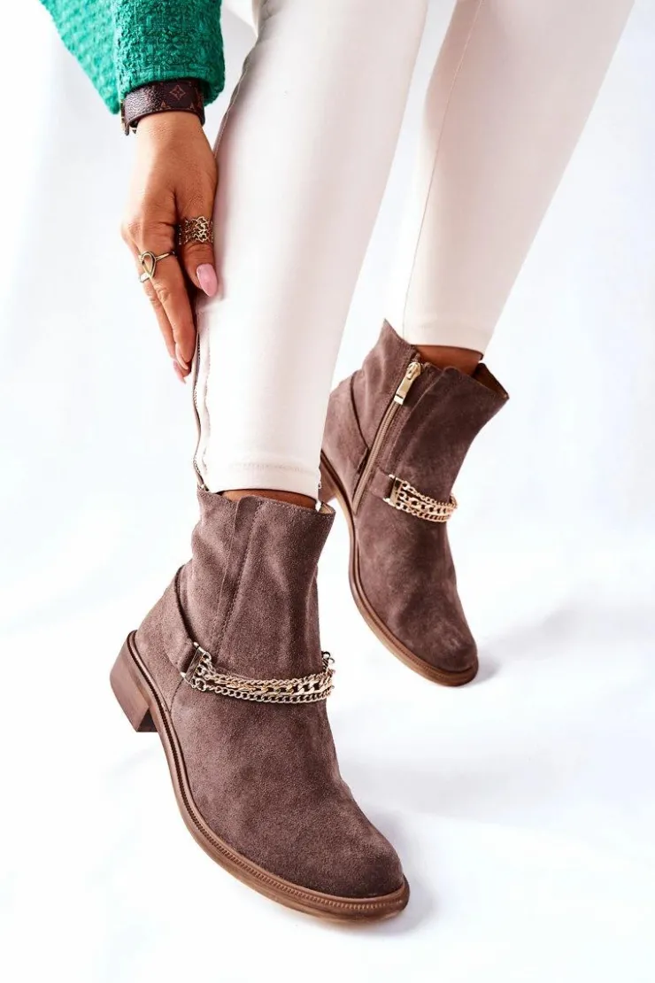 Boto Botki Wiosenne|Brązowe I Beżowe Botki*Damskie Botki Skórzane Nicole Brązowe Dome