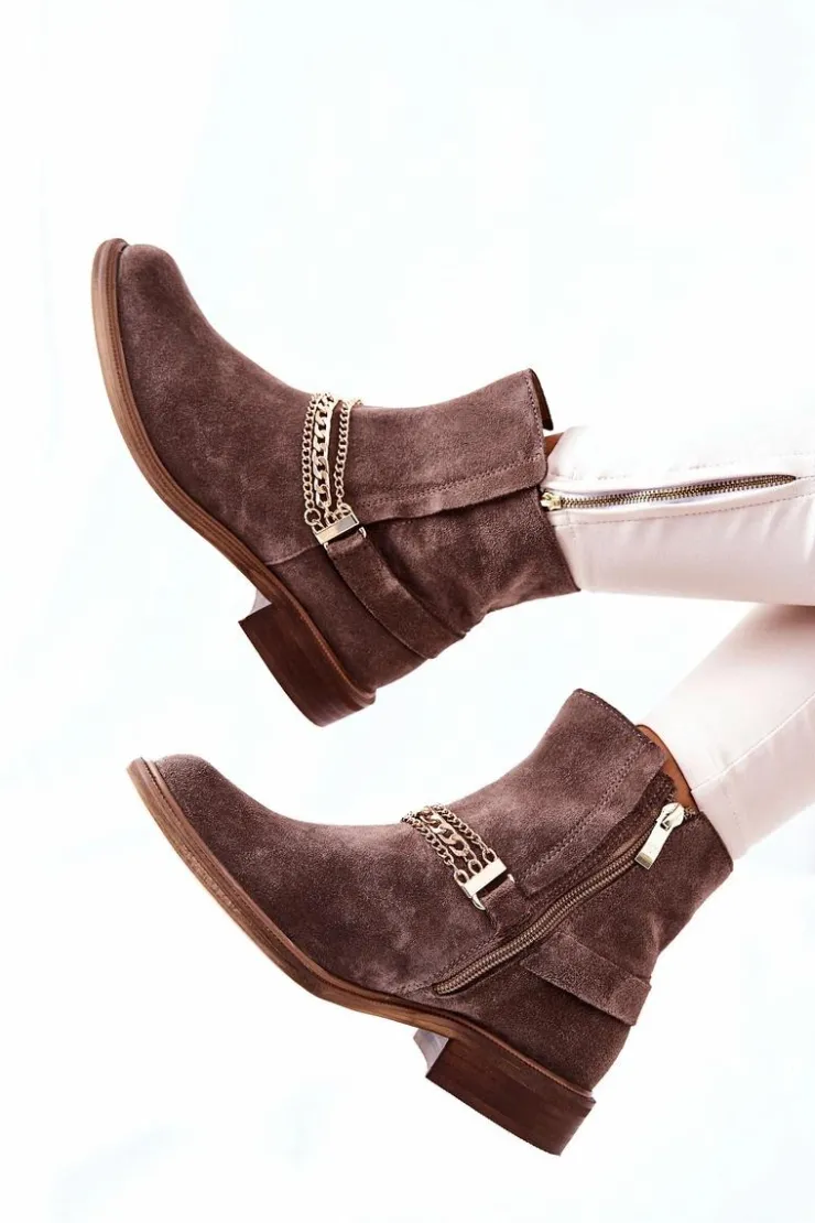 Boto Botki Wiosenne|Brązowe I Beżowe Botki*Damskie Botki Skórzane Nicole Brązowe Dome