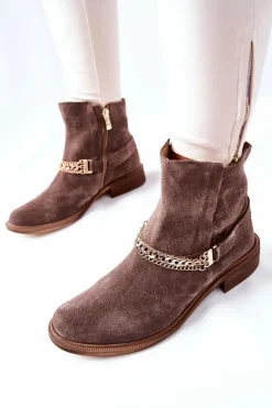 Boto Botki Wiosenne|Brązowe I Beżowe Botki*Damskie Botki Skórzane Nicole Brązowe Dome