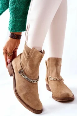 Damskie Boto Damskie Botki Skórzane Nicole Beżowe Dome