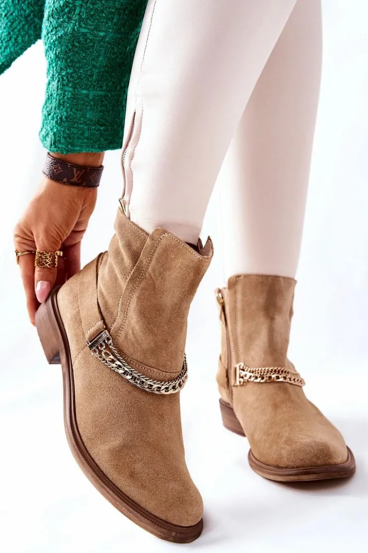 Damskie Boto Damskie Botki Skórzane Nicole Beżowe Dome