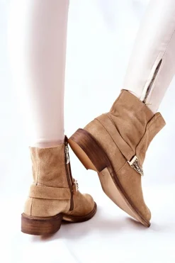 Damskie Boto Damskie Botki Skórzane Nicole Beżowe Dome