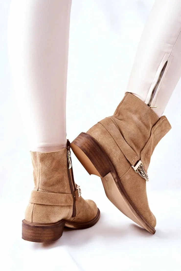 Damskie Boto Damskie Botki Skórzane Nicole Beżowe Dome