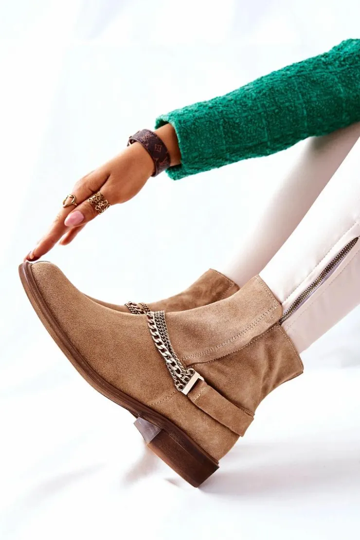 Damskie Boto Damskie Botki Skórzane Nicole Beżowe Dome