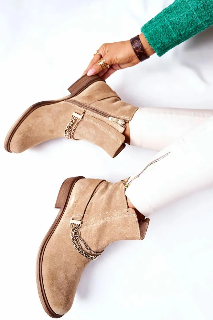 Damskie Boto Damskie Botki Skórzane Nicole Beżowe Dome