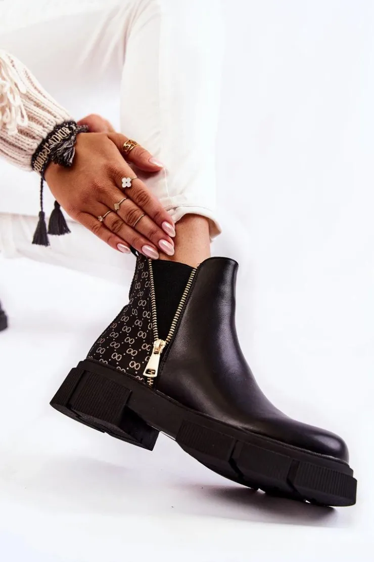Boto Botki Wiosenne|Czarne Botki*Damskie Botki Skórzane Z Ozdobnym Zamkiem Czarne Lorra