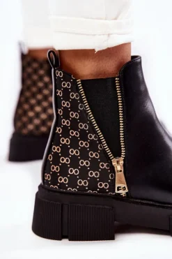 Boto Botki Wiosenne|Czarne Botki*Damskie Botki Skórzane Z Ozdobnym Zamkiem Czarne Lorra