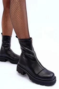 Hot Boto Damskie Botki Skórzane Z Suwakiem Czarne Aravalur