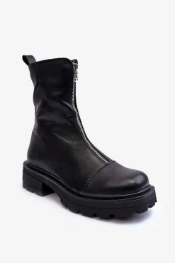 Hot Boto Damskie Botki Skórzane Z Suwakiem Czarne Aravalur