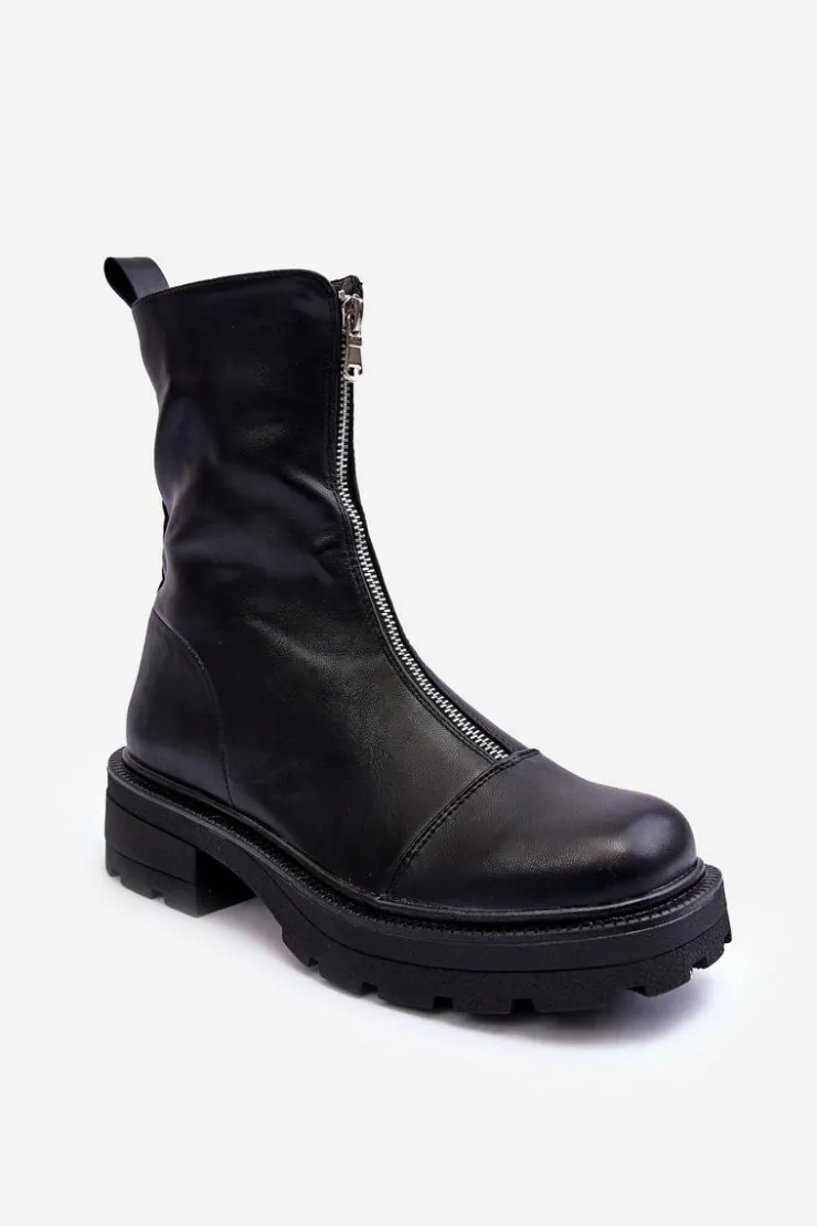 Hot Boto Damskie Botki Skórzane Z Suwakiem Czarne Aravalur