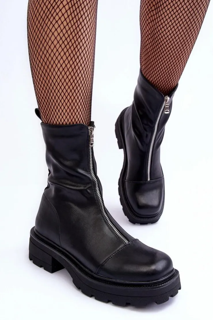 Hot Boto Damskie Botki Skórzane Z Suwakiem Czarne Aravalur