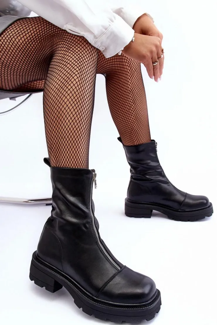 Hot Boto Damskie Botki Skórzane Z Suwakiem Czarne Aravalur