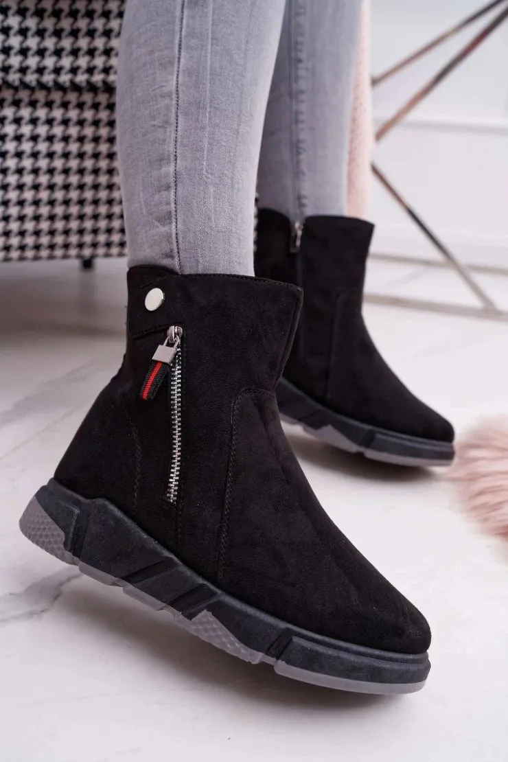 New Boto Damskie Botki Sportowe Ocieplane Czarny SJ1938 Nefera