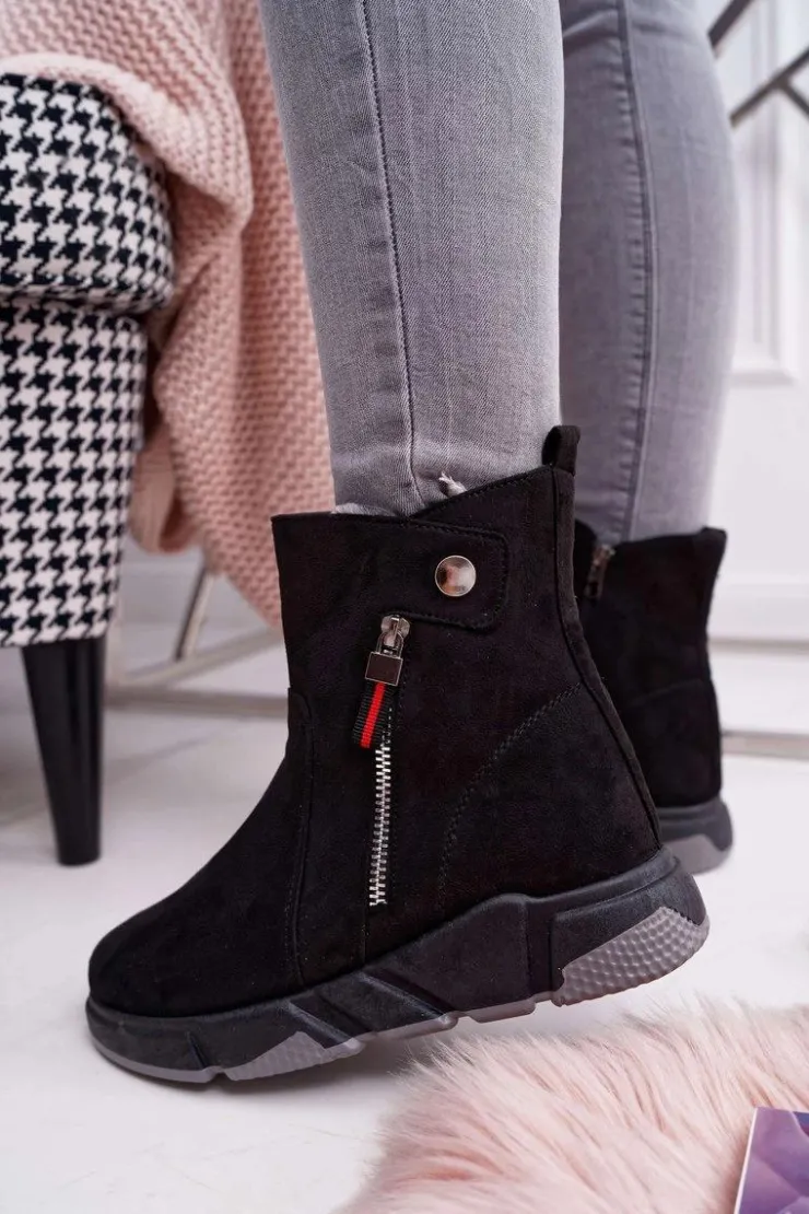 New Boto Damskie Botki Sportowe Ocieplane Czarny SJ1938 Nefera