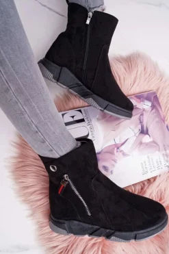 New Boto Damskie Botki Sportowe Ocieplane Czarny SJ1938 Nefera