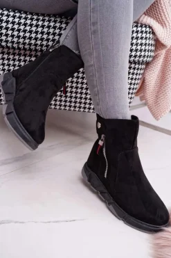 New Boto Damskie Botki Sportowe Ocieplane Czarny SJ1938 Nefera