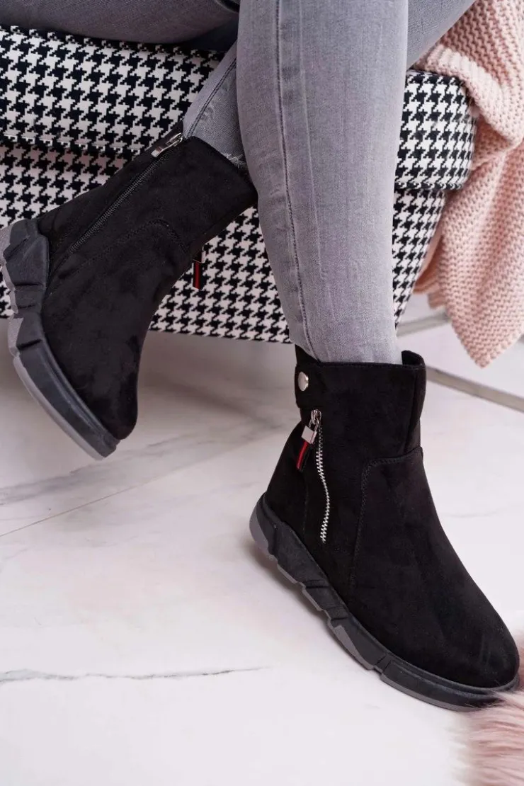 New Boto Damskie Botki Sportowe Ocieplane Czarny SJ1938 Nefera