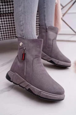 Damskie Boto Damskie Botki Sportowe Ocieplane Szary SJ1938 Nefera