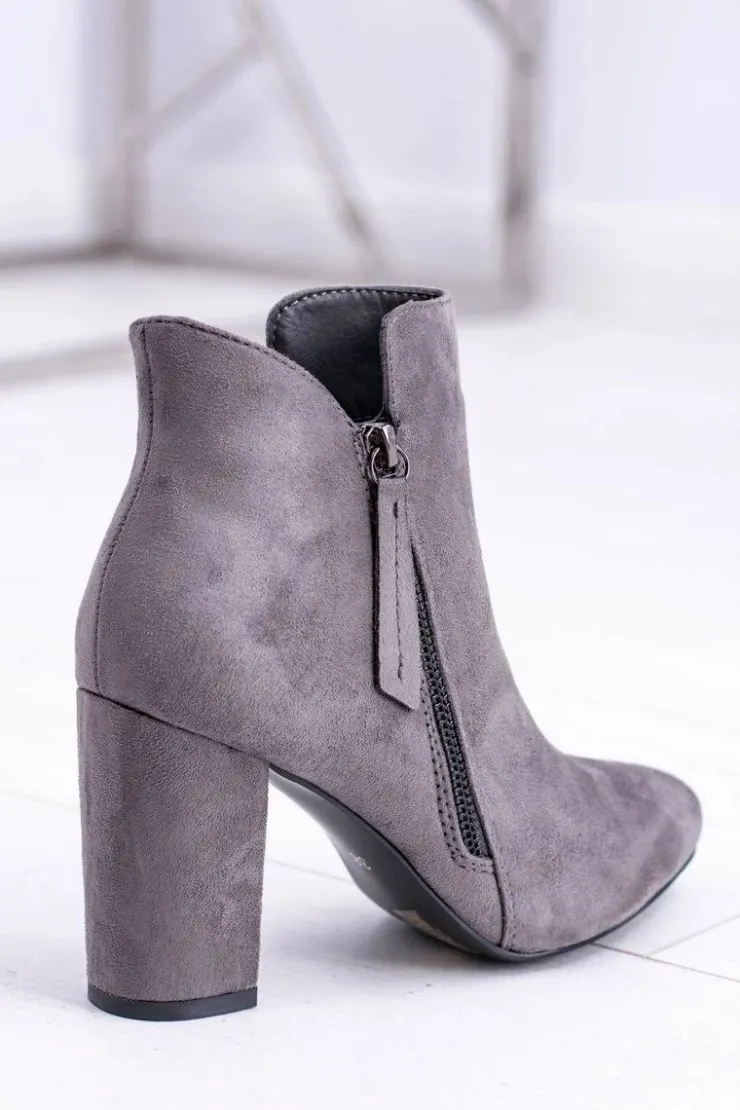 Boto Botki Na Słupku|Botki Zimowe Damskie*Damskie Botki Szare na Słupku Zamszowe Egida