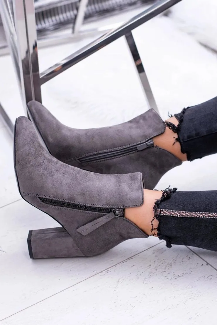 Boto Botki Na Słupku|Botki Zimowe Damskie*Damskie Botki Szare na Słupku Zamszowe Egida