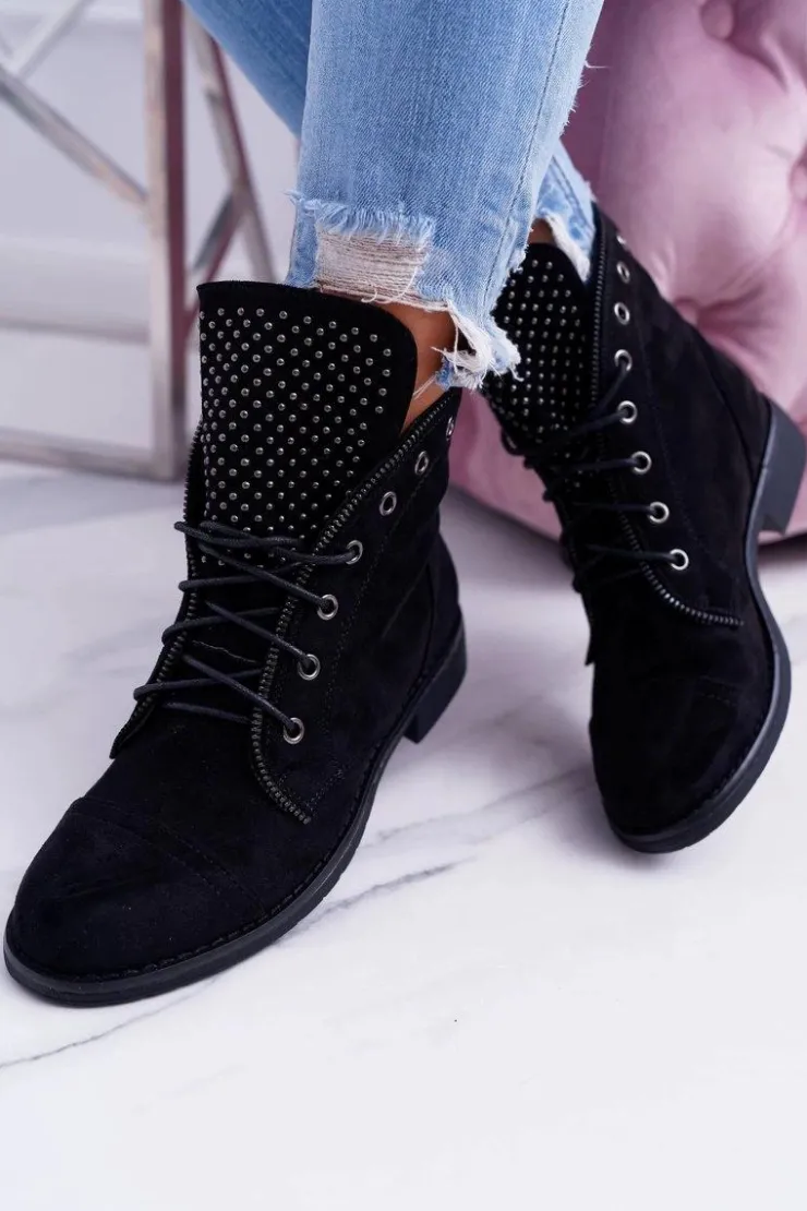 Boto Botki Sznurowane|Botki Workery*Damskie Botki Sznurowane Workery Zamek Sparks