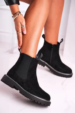 Boto Czarne Botki|Botki Zimowe Damskie*Damskie Botki Sztyblety Czarne Resist