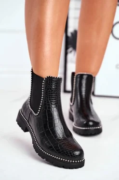 Boto Czarne Botki|Botki Zimowe Damskie*Damskie Botki Sztyblety Ciepłe Czarne Elvina