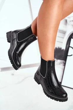 Boto Czarne Botki|Botki Zimowe Damskie*Damskie Botki Sztyblety Ciepłe Czarne Elvina