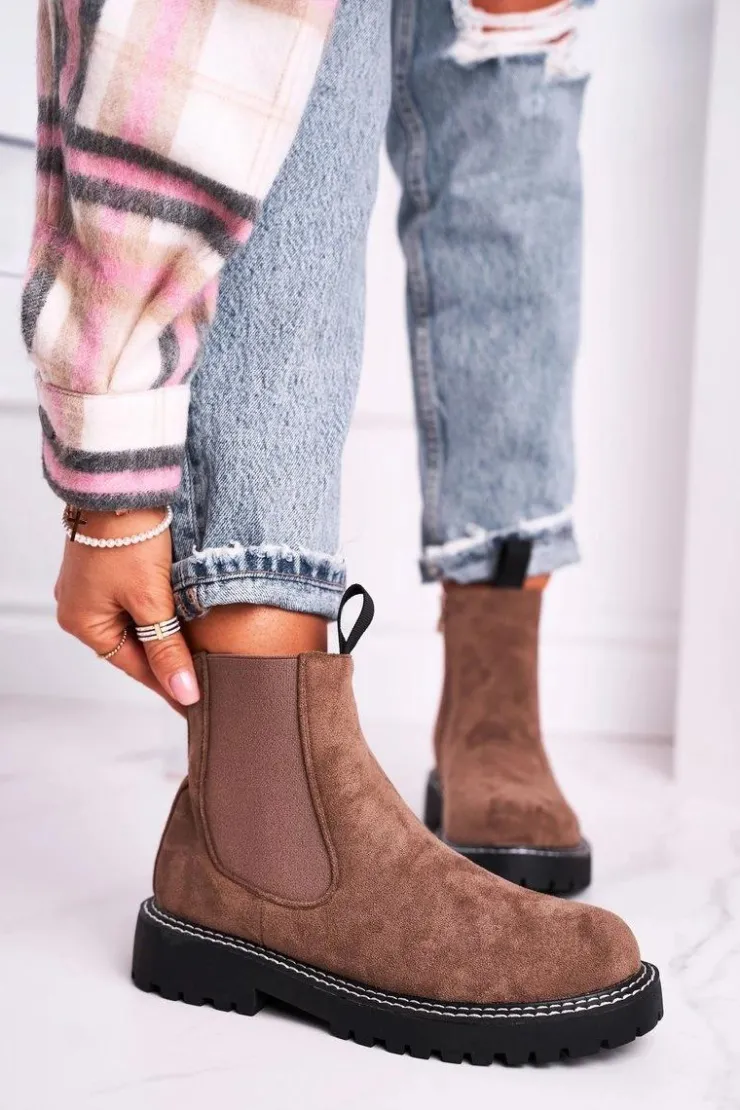 Outlet Boto Damskie Botki Sztyblety Khaki Resist